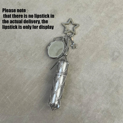 New Lipsticks Protective Cover Metal Net Pocket Lipstick Bag Keychain Portable Makeup Pouch Lip Balm Bag Key Chain Holder Mirror