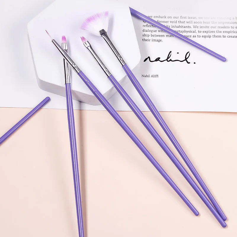 7PCS/Set Nail Art Polish Gel UV Tips Brush Dotting Painting Drawing Pen Fan Sector Line Builder Decoration Manicure Makeup Tools