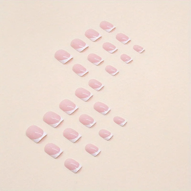24pcs Short-Style Square-Toed Sweet Pink Adorable Provocative White French-Style Fashionable Multi-Purpose Classic Press