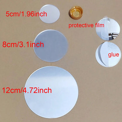 10pcs Diameters of 5/8/12cm, Silver Thickened Acrylic Mirror Wall Stickers Round Decorative Mirror DIY Makeup Mirror