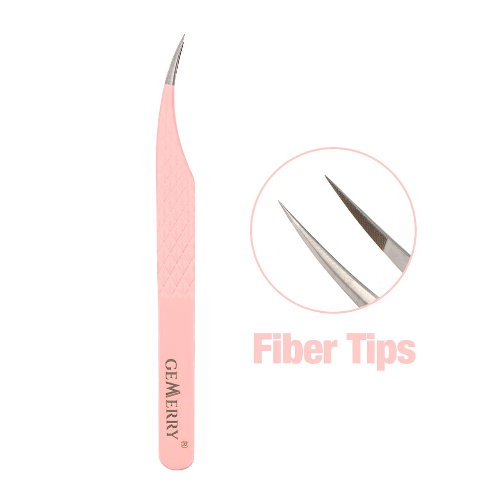GEMERRY 1 Pcs Pink Gradient Angel Eyelash Tweezers Fiber Tips High Precision Professional Stainless Steel Tool