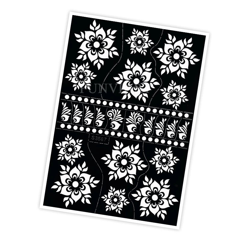 Reusable Henna Stencil for Hand Body Painting Flower Henna Tattoo Template for Women Wedding Festival Body Makeup Tattoo Tools