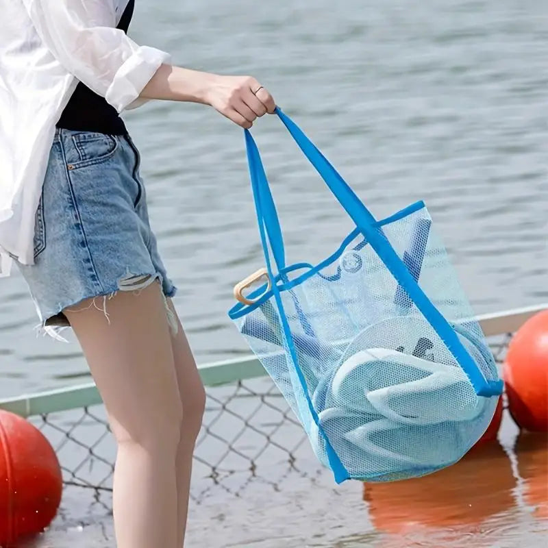 Handheld Large Capacity Portable Breathable Foldable Mesh Storage Bag Sand Away Beach Bag For Toys Outdoor Swimming