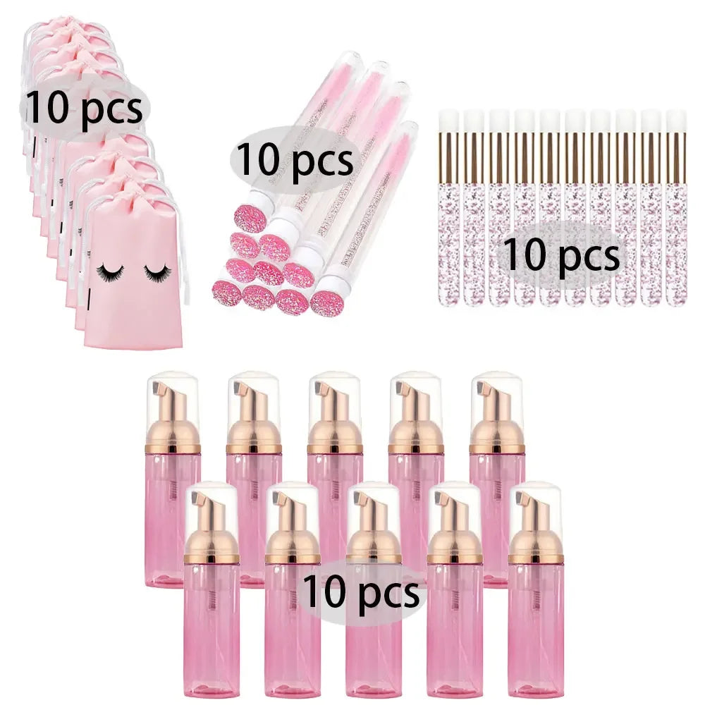 20/40PCS Suit 60ML Empty Pump Bottle Eyelash Shampoo Care Makeup Tool Travel Foam Dispenser Bottle Plastic Cleanser Soap Care