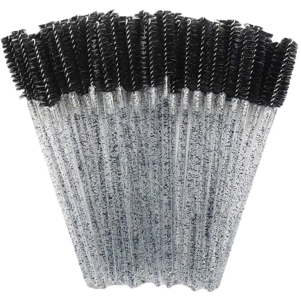 50pcs Disposable Mixed Color Eyelash Brushes Crystal Eye Lash Mascara Wands Glitter Lash Comb Spoolies Micro Makeup Applicators