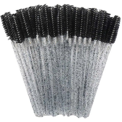 50pcs Disposable Mixed Color Eyelash Brushes Crystal Eye Lash Mascara Wands Glitter Lash Comb Spoolies Micro Makeup Applicators