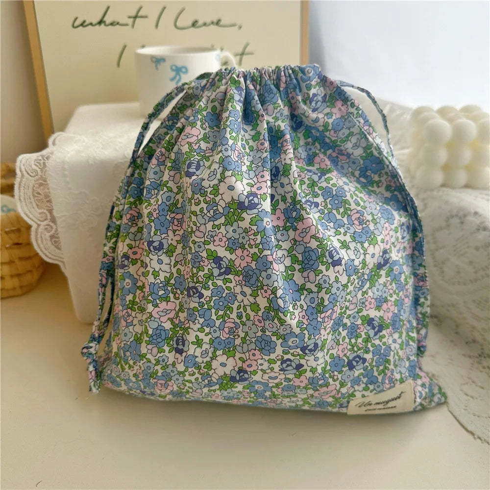 Portable Organizer Cotton Makeup Bag Travel Underwear Clothing Drawstring Bags Flower Print Mom Bags Cosmetic Bags