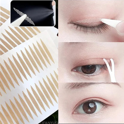 480Pcs Stealth Double Fold Eyelid Tape Fiber Sticker Lace Nature Clear Beige Stripe Self-adhesive Natural Eye Makeup with Tool