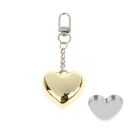 1Pcs Heart Shape Blush Empty Compact with Mirror, Keychain DIY Refillable Powder Case for Makeup