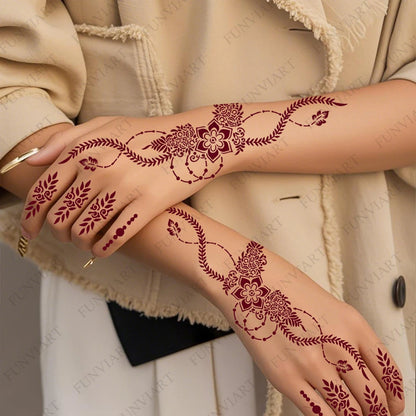 Reusable Henna Stencil for Hand Body Painting Flower Henna Tattoo Template for Women Wedding Festival Body Makeup Tattoo Tools