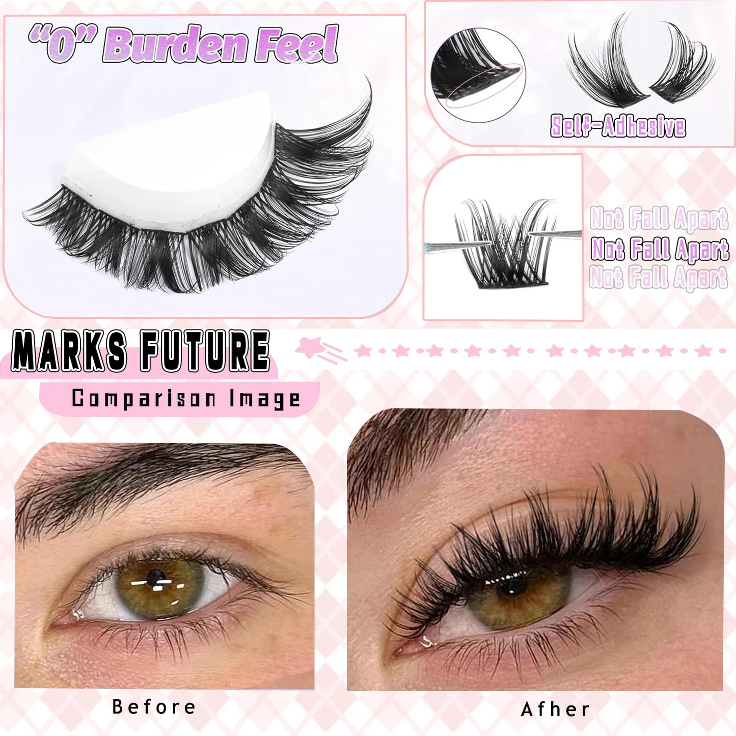 Marks Future Self-Adhesive Eyelashes Are Thick and Curled for Big Eyes, Suitable for Makeup, Proms, Parties, Beginner-Friendly, and Enhance Your Styling Charm.