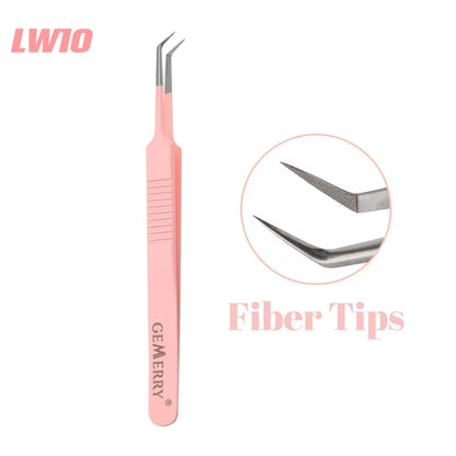 GEMERRY 1 PC Eyelash Tweezers With Fiber Tips Pink Professional Steel High Precision for Volume Fans Lashes Extensions Makeup