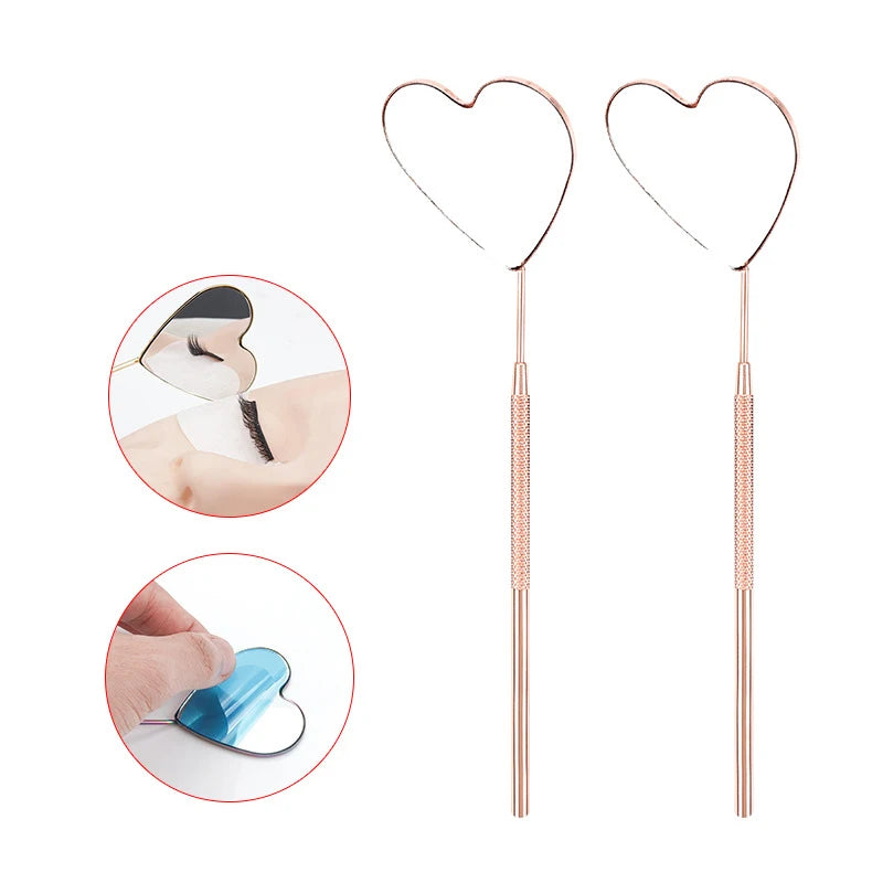 1pcs Eyelash Extension Mirror Long Style Magnify Heart Shaped Hand Mirrors For Checking False Lash Tech Supplies Makeup Tools