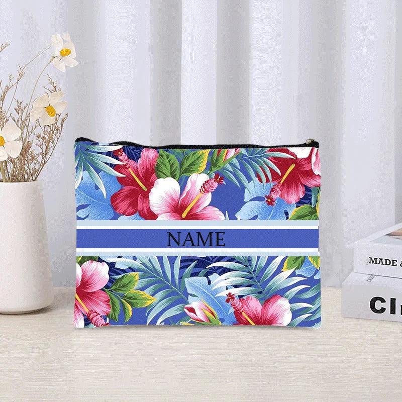 Luxury Custom Name Cosmetic Bag Floral Personalized Makeup Pouch Travel Lipstick Organizer Trendy Make Up Clutch Canvas Purse