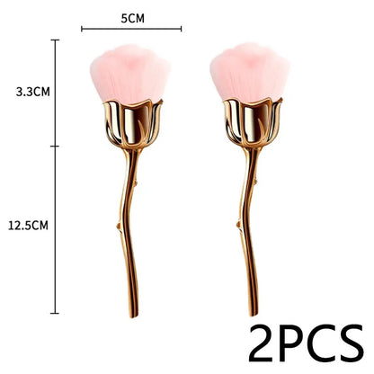 Flower Nail Brush for Manicure Gold Rose Shape Nail Art Brushes Round Small UV Gel Polish Powder Cleaning Tools Nail Accesories
