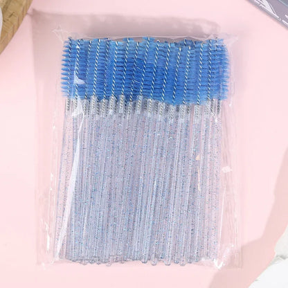 50Crystal Eyelash Comb with Holder Disposable Eyelash Extension Brush Mascara Applicator Professional Makeup Tool Set