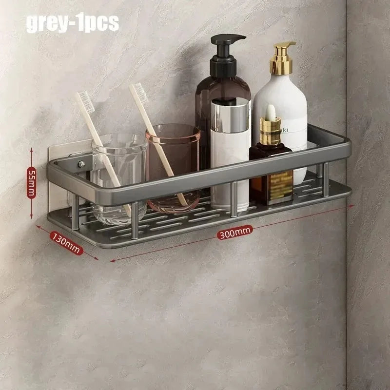 1/2/3pcs Aluminum Alloy No Drill Wall Bathroom Shelf Shampoo Rack Makeup Storage Organizer Shower Shelf Bathroom Accessories