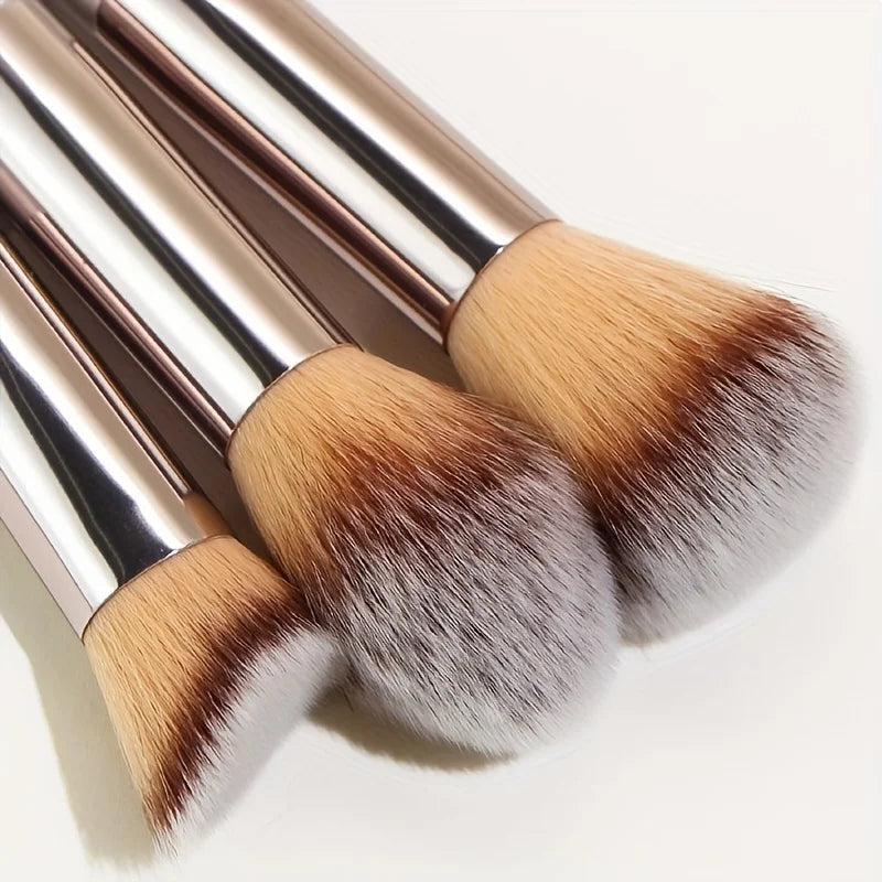 10PCS Champagne Gold Brush Set - Vegan & Cruelty-Free Bristles, All-in-One Full Face & Eye Kit (Beginners/Pros)