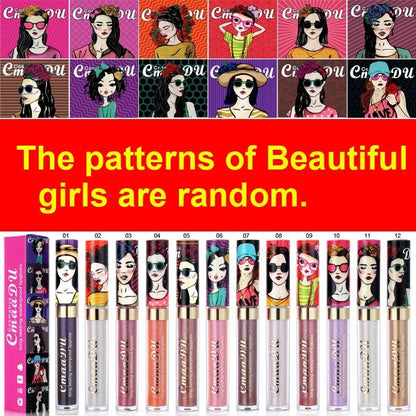 Cmaadu shimmer lip gloss beauty girl diamond glitter lip tint waterproof long lasting 12 color gold flash liquid lipstick makeup