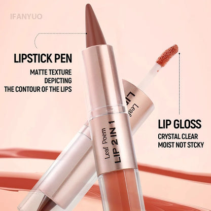 2IN1 Tapered Gradient Lipliner Pen Nude Brown Mirror Glass Lip Gloss Matte Lip Liner Waterproof Lip Contour Non Stick Makeup