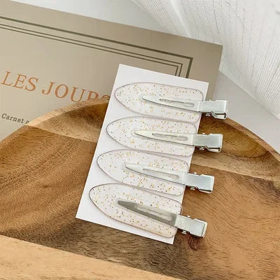 4Pcs Girls Leopard Seamless Hair Clip Set Women Acetate Sheet No Bend Bangs Clip Duckbill Clip Hairpins Makeup Hair Styling Tool