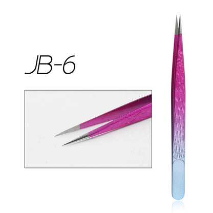 GEMERRY Tweezers for Eyelash Extension Colorful Stainless Steel Superhard Fiber Tips High Precision Anti-Static Makeup Tool
