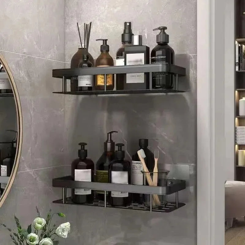 1/2/3pcs Aluminum Alloy No Drill Wall Bathroom Shelf Shampoo Rack Makeup Storage Organizer Shower Shelf Bathroom Accessories