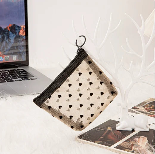 HOMEFISH Heart Transparent Mesh Makeup Bag Multifunction Portable Women Cosmetic Storage Pouch Ladies Toiletry Lipstick