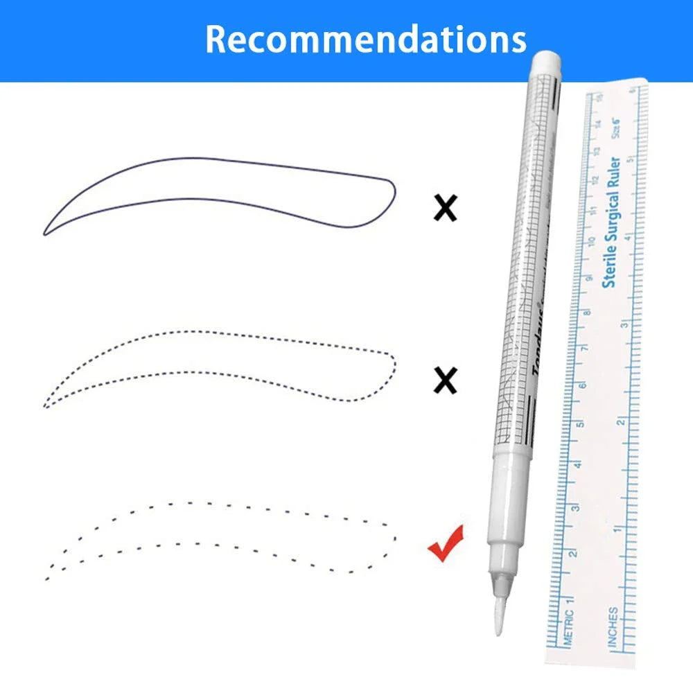 1pcs Eyebrow Tattoo Skin Marker Pen with Ruler Permanent Makeup White Medical Sterile Surgical Microblading Supplies