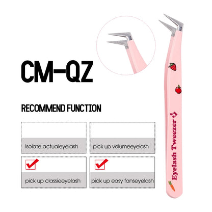 Eyelash Tweezers Pink Strawberry Stainless Steel Superhard Tweezers For Lash Extension High Precision Anti-Static Makeup Tweezer