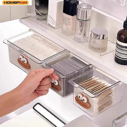 Homefish Transparent Bathroom Cotton Stick Makeup Cotton Bathroom Pull-Out Storage Drawer Style Storage Box Under Mirror Cabinet