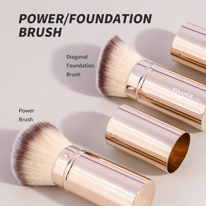 MAANGE 2PCS Retractable Foundation Makeup Brush Flat/Angle Kabuki Brush For Powder Blush Bronzer Concealer Portable Makeup Tools