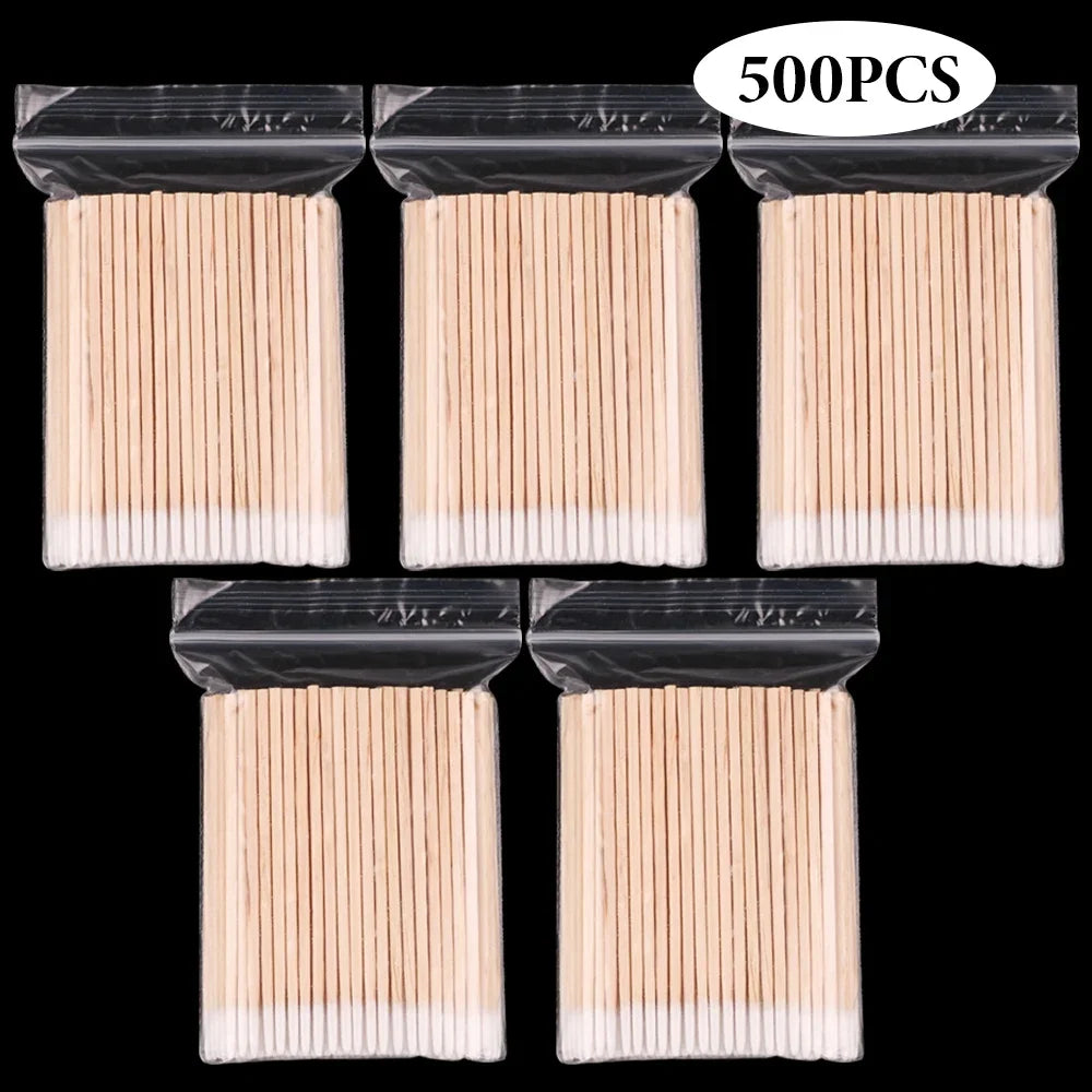 500/100/300pcs Disposable Wooden Micro Bud Swabs Lint Free Eyelash Extension Glue Removing Tools Makeup Mini Brush