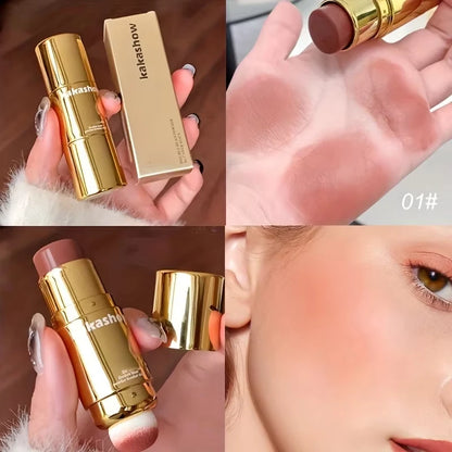 Double Head Powder Blusher Stick, Multi-use Cream Blush Stick with Sponge Tip, Long-lasting Natural Cheek Tint, Portable Makeup
