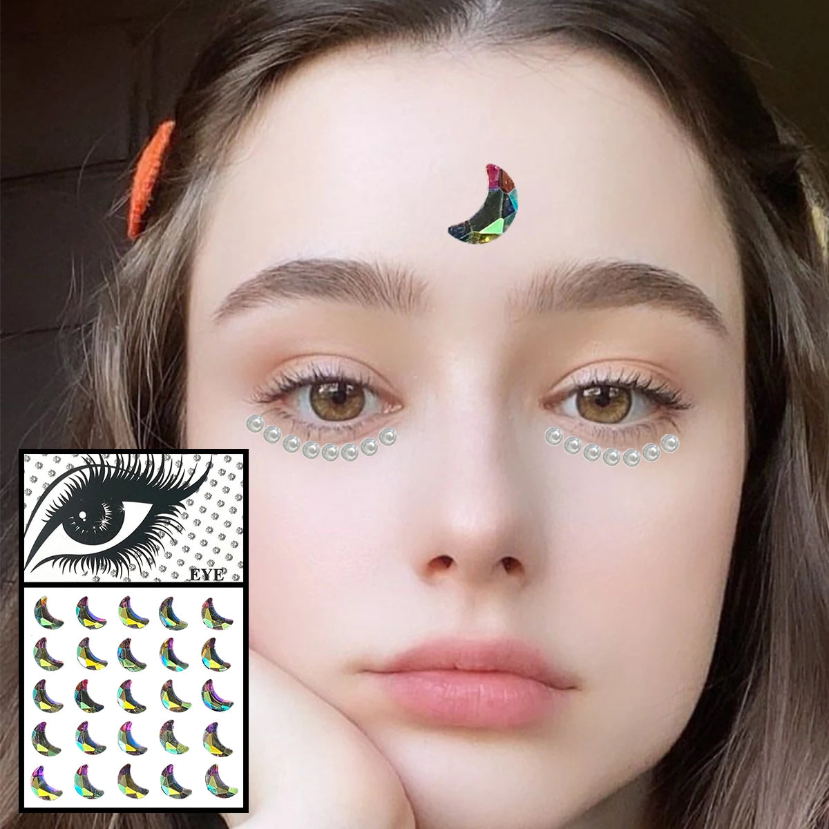 Red Heart Face Jewelry Temporary Tattoos Eye Forehead Diamonds Jewels Makeup Sticker Sparkle Water Drop Gems Nail Art Festival