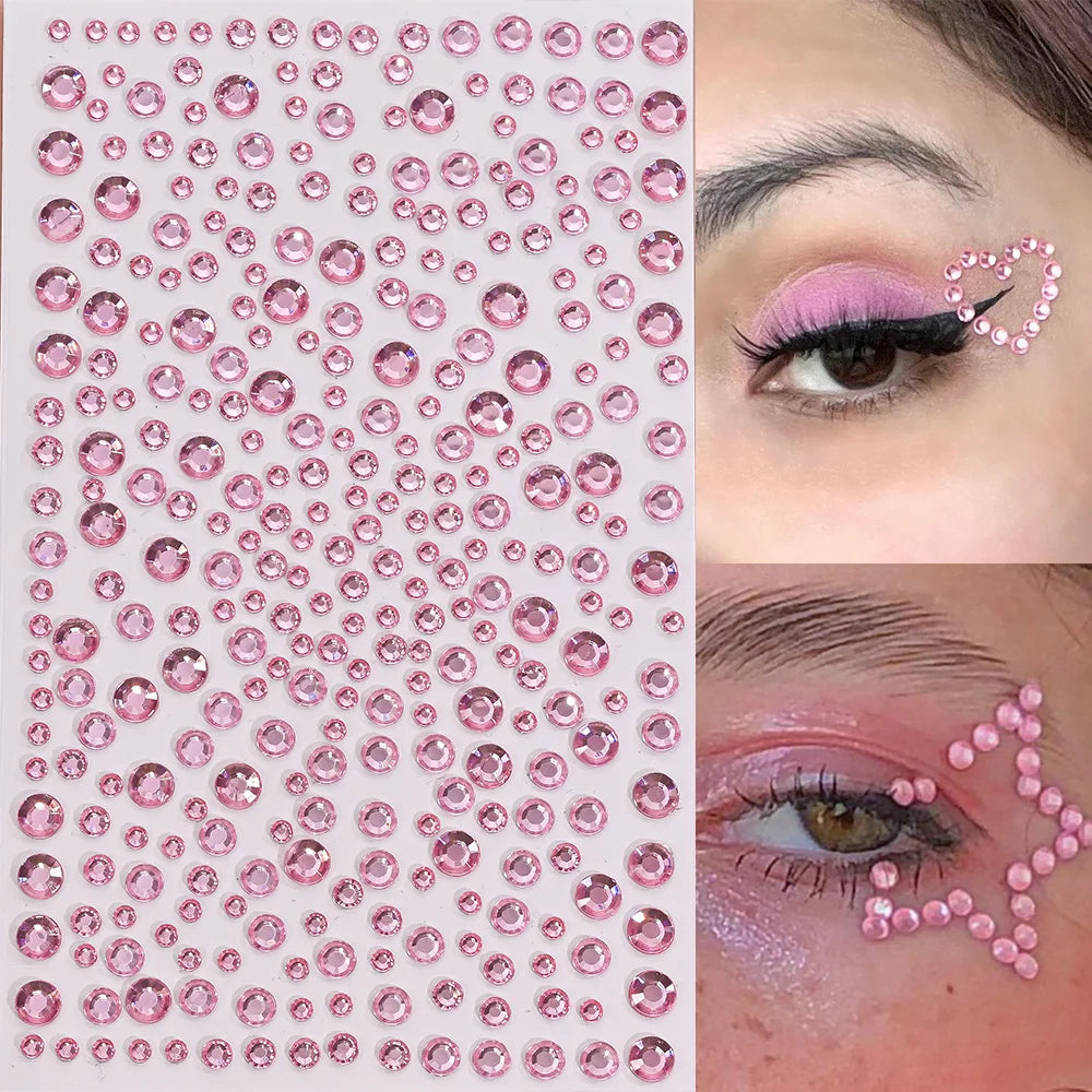 1Pcs 3D Emerald Green Face Jewels Tattoo Stickers Round Rhinestones Temporary Tattoos for Party Makeup DIY Body Diamond Decals &