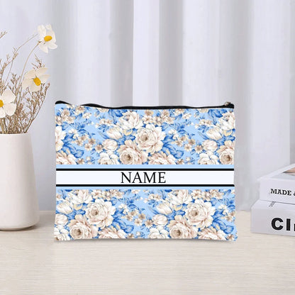 Luxury Custom Name Cosmetic Bag Floral Personalized Makeup Pouch Travel Lipstick Organizer Trendy Make Up Clutch Canvas Purse