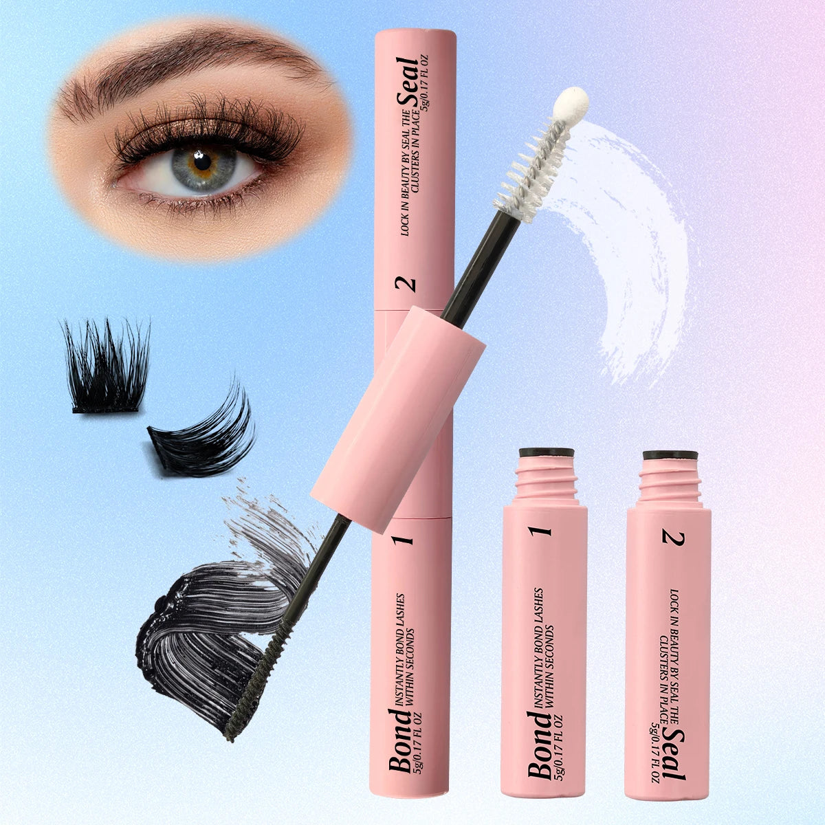 Eyelash Bond and Seal for DIY Lash Clusters Long Lasting Lash Glue Hold 48-72 Hours Waterproof Mascara Wand Makeup