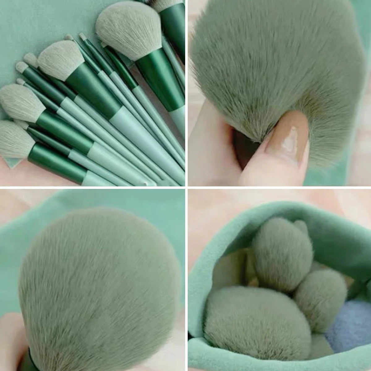 13PCS Green/Pink Makeup Brush Set With Soft Bristles For Easy Carrying Suitable For Beginners And Professional Makeup Artists
