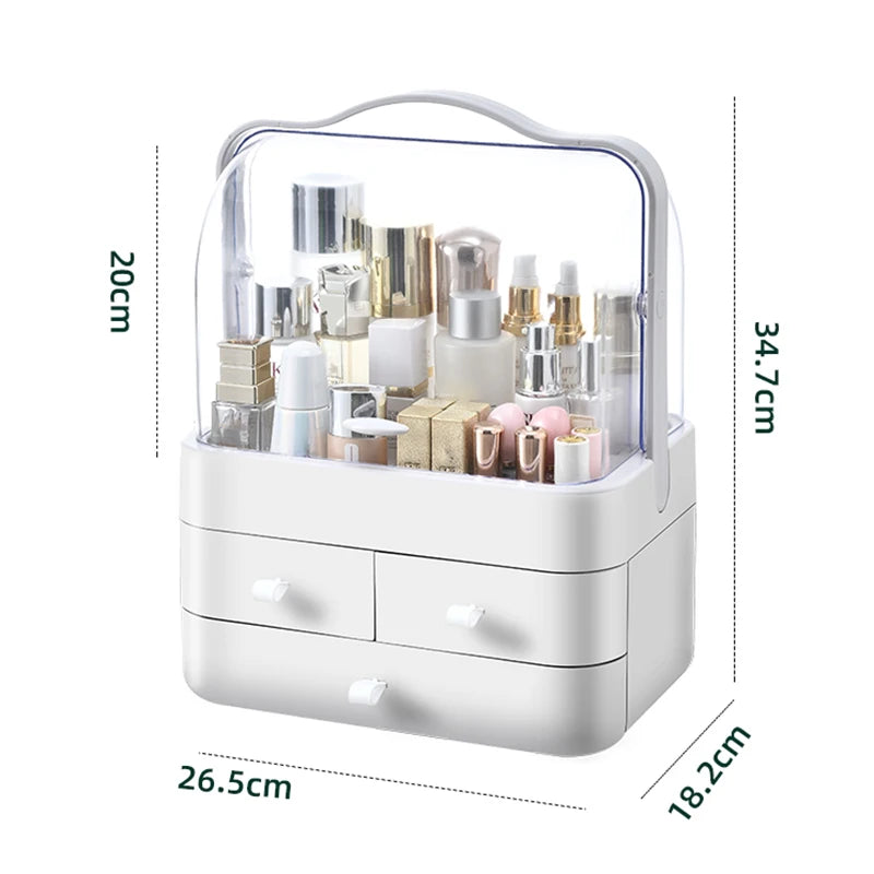 1pc Cosmetics Receiving Box Dust-Proof Desktop Makeup Organizer with Drawer for Skin Care Products Household Storage Box Shelf