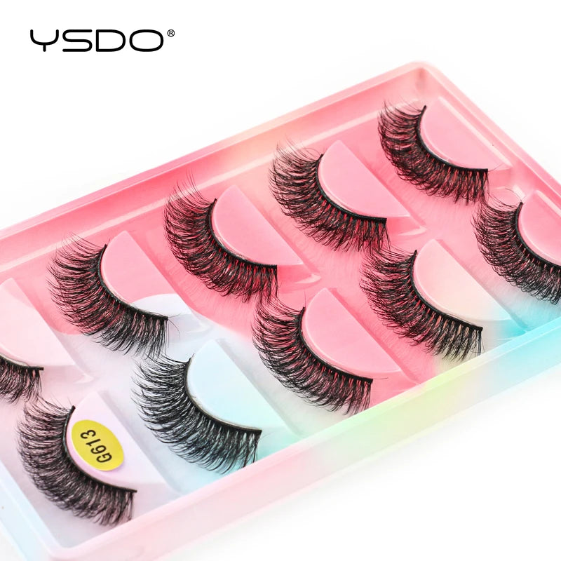 YSDO 5 Pairs Eyelashes Natural Long 3D Mink Lashes Fluffy Volume Mink False Eyelashes Cruelty Free Wispy Lashes Makeup Cilios