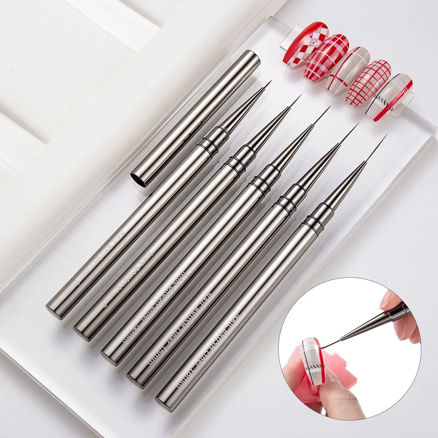 5PCS/set 6/9/12/15/18mm Nail Liner Brush Set Drawing Lines Stripe Painting Flower Pen Nail Art Manicure Metal Handle Brush Set