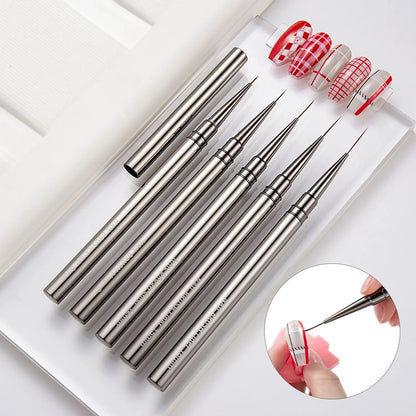 5PCS/set 6/9/12/15/18mm Nail Liner Brush Set Drawing Lines Stripe Painting Flower Pen Nail Art Manicure Metal Handle Brush Set