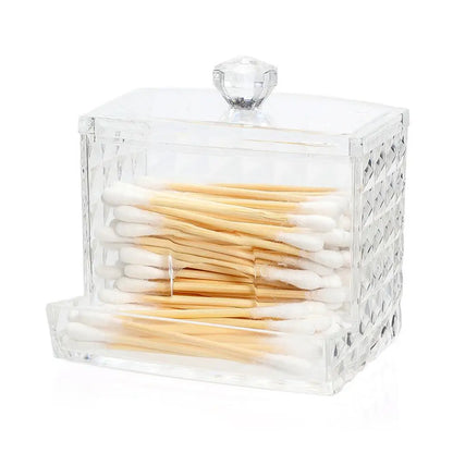 Acrylic Cotton Swab Holder with Bamboo Lid - Clear Cotton Swab Dispenser Bathroom Container Cotton Swab Canister