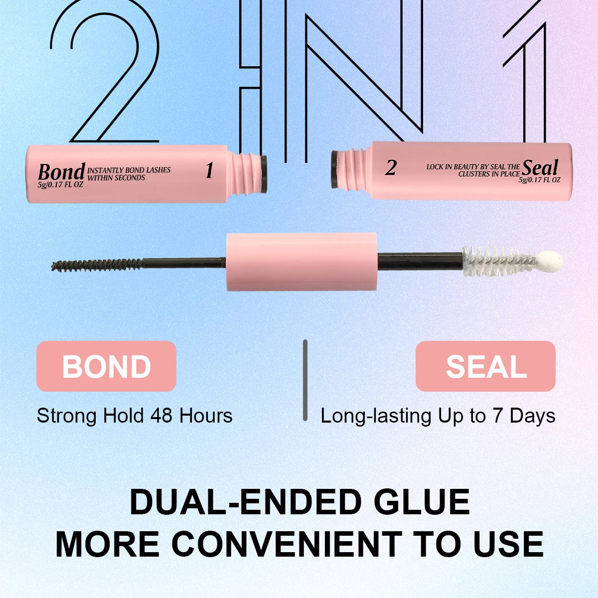 Eyelash Bond and Seal for DIY Lash Clusters Long Lasting Lash Glue Hold 48-72 Hours Waterproof Mascara Wand Makeup