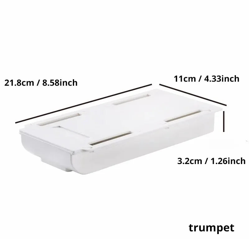 2pc White SelfAdhesive Storage Drawer Box Makeup Pencil Tray Desk Hidden Under Desk Stand Self-adhesive Under-drawer Storage Box