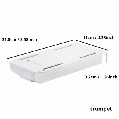 2pc White SelfAdhesive Storage Drawer Box Makeup Pencil Tray Desk Hidden Under Desk Stand Self-adhesive Under-drawer Storage Box