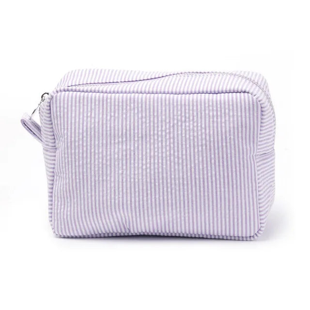 Personalized Seersucker Makeup Bag, Embroidered Name Seersucker Bag, Personalized Wash Bag, Wedding Bridesmaid Gift Makeup Bag