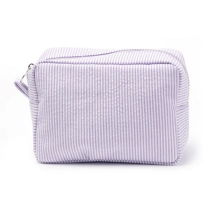 Personalized Seersucker Makeup Bag, Embroidered Name Seersucker Bag, Personalized Wash Bag, Wedding Bridesmaid Gift Makeup Bag
