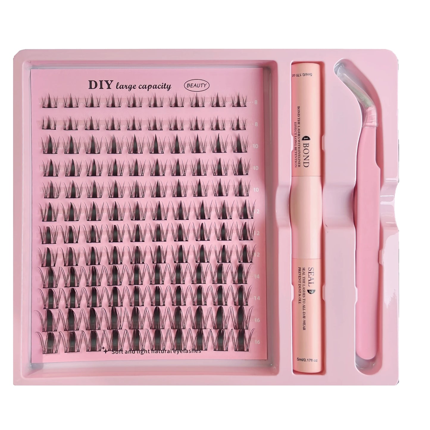 DIY Clusters Lash Kit Full Set 8-16mm Mix Bond&Seal Tweezers Lash for Self Application Makeup Individual Eyelash Extensions